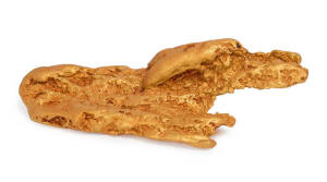 "Hand of Faith" Nugget replica. [In 1980, Kevin Hillier was fossicking in the forest behind the old Kingower school house when he came across the 875 ounce "hand of Faith" nugget. The nugget was sold to the Golden Nugget Casino in Las Vegas for over US$1 