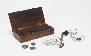 Gold scales in timber case, mid 19th century. Case width 17cm