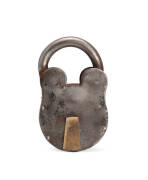 Antique oversize padlock with key, 19th century. 22cm