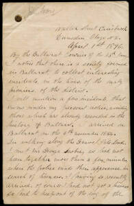 EUREKA STOCKADE: First hand account of the events leading up to the 1854 Eureka rebellion by JON DOW, written on April 1st 1896. This document offers a fascinating insight into the daily events on the Ballarat goldfields from meeting with George Scobie, a