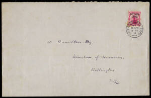 BRITISH ANTARCTIC EXPEDITION, 1910-1913: 1911 (Feb.9) envelope with "BRITISH ANTARCTIC EXPEDITION TERRA NOVA R.Y.S." printed crest on the reverse; addressed to Wellington by the Assistant Paymaster and Meteorologist Lt. Francis Drake; bearing a Victoria L