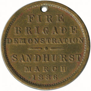 1886 (March) "FIRE BRIGADE DEMONSTRATION / SANDHURST" gilded bronze medallion (22mm). Scarce.