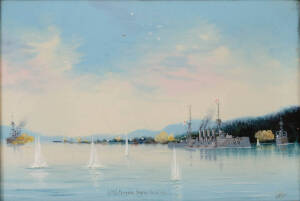 GALLIPOLI: Set of 3 oil paintings by Petty Officer Royal Navy J.Heffer who witnessed the landings. Each one titled. "Landing of Troops, Gallipoli, April 25th 1915", "H.M.S. Eurayalus Smyrna. Mar 6th 1915", & " H.M.S. Euryalus Forcing the Dardenelles 25th 