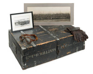 Air Marshall Sir RICHARD WILLIAMS: WW1 period timber foot locker/trunk, with "LIEUT. COL. R WILLIAMS AUST. FLYING CORPS" painted on the front. A