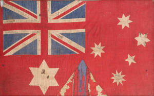 WW2 Period red ensign flag with numerous military personnel signatures. inscribed "The Property of No.10991 Sgt./Pilot Wales A.W. Royal Australian Airforce Abroad". Alexander William Wales was a Lancaster bomber pilot who flew with the 460 squadron & comp