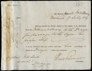 BREMNER, Rear-Admiral Sir James John Gordon - Melville Island: 1847 (July 27) &nbsp;An original Admiralty Memorandum signed by Bremner as Commodore, HMS William & Mary, at Woolwich;
