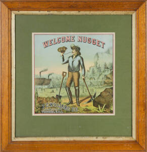 "WELCOME NUGGET" chromolithographic broadside advertising for T.C.Williams Co. Virginia tobacco, c1870s. 27 x 27cm