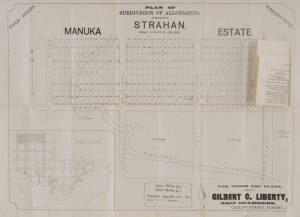 Tasmanian real estate advertising broadsides "Lots for Sale at Hobart on Tuesday 23rd June 1885. COPPING" 36.5 x 36cm; "MANUKA, Strahan Estate" with attached amendment, late 19th century, 57.5 x 42cm. (2 items)