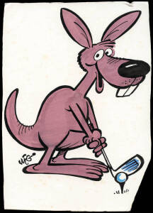 WEG (William Edward Green), two original cartoons, one showing Kangaroo playing golf, other showing Koala drinking.