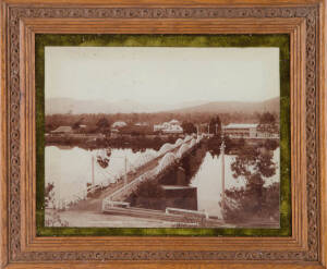 TASMANIA: Pair of framed photographs by Beattie of Hobart, titled "Huon River & Bridge at Huonville", & "Lower Fall, Russell Falls", late 19th early 20th century. Frame 34 x 28cm