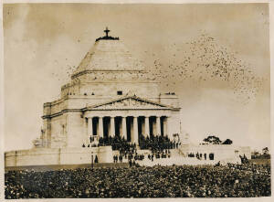 1934; group of press photographs for The Duke of Gloucester's visit to Australia to celebrate The Centenary of Victoria. In Melbourne he opened the Shrine of Rememberance. With Victoria, 8 photographs incl. "Preparing the Shrine" and "Dedication of the Sh