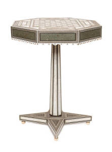 A fine Anglo-Indian sadeli ware mosaic & ivory games table. Beautifully fitted drawer interiors, early 19th century. Height 77cm, width 61cm
