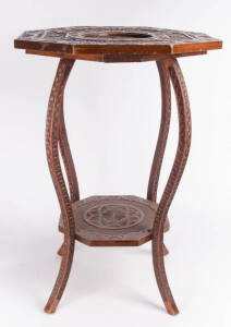 Folk art chip carved octagonal table emblazoned &nbsp;"SOUVENIR OF THE GREAT WAR 1914-1918". Height 79cm, width 54cm