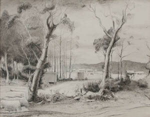 JOHN TERRANCE SANTRY (1910-1990), Farm Landscape, ink and wash, signed 'SANTRY' lower right, 46 x 60 cm