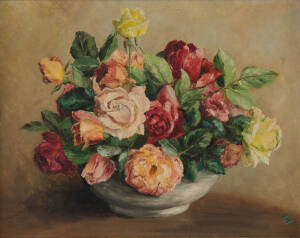 MINNIE SMYTHE, Roses, oil on board, initialled 'M S' lower right, 39 x 49 cm