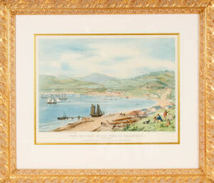 "View of a Part of the Town of Wellington" colour lithograph from a drawing by Charles Heaphy done in 1844. 55 x 41cm