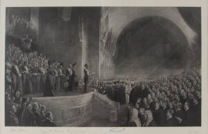 TOM ROBERTS: "The Opening of the First Parliament of the Commonwealth of Australia by His Royal Highness the &nbsp;Duke of Cornwall & York, 9th May 1901" also known as "The Big Picture", reproduction lithograph signed in the lower margin by 5 Victorian state P