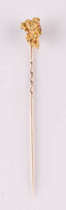 A gold nugget stickpin, provenance Ballarat region, length 6cm, weight 2.58 grams.