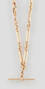 A gold watch chain, Edward Shafer, Melbourne, marked 15ct, length 42cm, weight 29.5 grams.