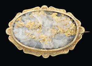 A gold quartz brooch by T.T. Jones and Son, Sydney, circa 1870, length 5cms. &nbsp;(Reference p.132 Australian Jewellers, Cavill, Cocks & Grace)