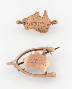 Two &nbsp;brooches in the shape of Australia, 9ct gold.
