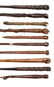 AUSTRALIAN STOCKWHIPS & OTHER CURIOS: Museum standard life-time collection of stockwhip handles, walking sticks & walking stick handles. Predominantly Australian origin ranging from early 19th to mid 20th century. Many fine examples including fiddleback b - 2