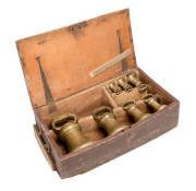 New South Wales Colonial Government weights. This historically significant set of 7 brass weights was used as the official compliance standard for all weights & scales in the colony. Each weight is engraved "SYDNEY NEW SOUTH WALES 1850" & again with a ser - 3
