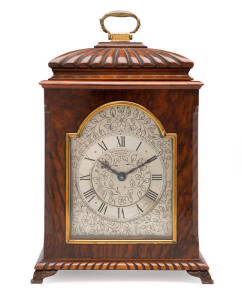 French walnut cased bracket style mantle clock retailed by William Drummonds Melbourne, early 20th century.