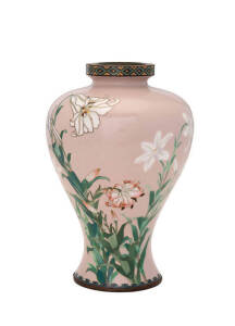 A fine Meiji Japanese Cloisonne vase decorated with both silver wire and wireless floral designs, unsigned. 18cm high.