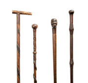 AUSTRALIAN STOCKWHIPS & OTHER CURIOS: Museum standard life-time collection of stockwhip handles, walking sticks & walking stick handles. Predominantly Australian origin ranging from early 19th to mid 20th century. Many fine examples including fiddleback b - 9