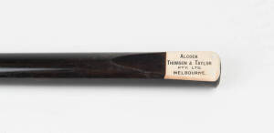 BILLIARDS CUE, with ivory plaque "Alcock, Thomson & Taylor Pty Ltd, Melbourne". Good condition, in metal cue case.