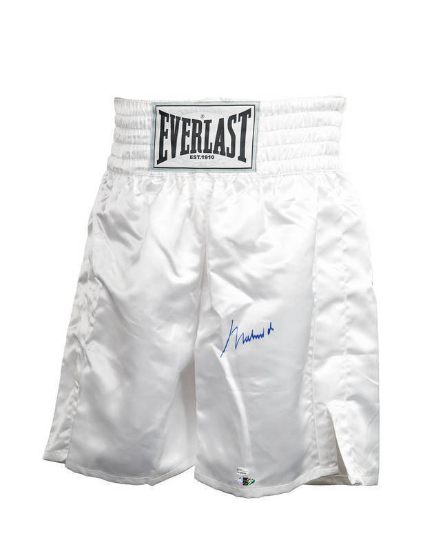 MUHAMMAD ALI, signature on pair of 'Everlast' boxing shorts. With 'Online Authentics' No. OA-8090200.