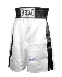 MUHAMMAD ALI, signature on pair of 'Everlast' boxing shorts with black band & trim. With 'Online Authentics' No. OA-8099023.