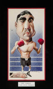 SIMON SCHNEIDER (Herald Sun cartoonist): set of four original caricatures - Tony Mundine, Lionel Rose, Johnny Famechon & Jeff Fenech, each signed by the artist, window mounted, framed & glazed, each about 36x52cm.