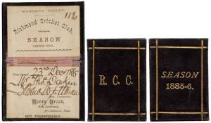 RICHMOND CRICKET CLUB, Member's Season Ticket for 1885-86, ticket &nbsp;numbered "112", superb condition.