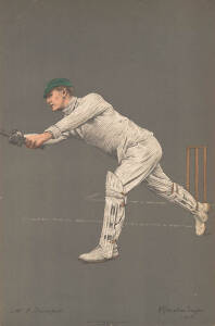 1905 ALBERT CHEVALLIER TAYLER PRINTS, of cricketers in action, noted W.G.Grace (trimmed); plus all Australian cricketers - Warwick Armstrong, Albert Cotter, Joe Darling, R.A.Duff, Syd Gregory, Clem Hill, A.J.Hopkins, J.J.Kelly, Frank Laver, C.E.McLeod, Mo