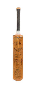 THE 1930s CRICKET BAT: "Warranted 2" Cricket Bat (61cm long), split into three leaves, with c122 signatures including 7 teams - 1930 Australia, 1930 West Indies, 1931 South Africa, 1932 England (the famous Body-line team), 1935-36 England, 1936-37 England