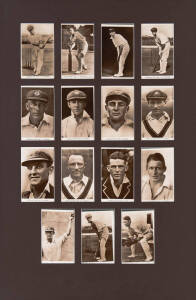 1930 AUSTRALIAN TEAM, "Australian Test Team", complete set of real photograph postcards [15], including Don Bradman, Bill Woodfull & Archie Jackson, window mounted, framed & glazed with period oak frame, overall 58x84cm.