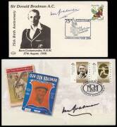 CRICKET GROUP, noted cover signed on reverse by 1930 Australian team; signed covers, etc including Don Bradman (7), Shane Warne & Richard Hadlee; team sheets with West Indies 1968-69 & 1975-76; tour guides from 1938 & 1948 (2). - 2