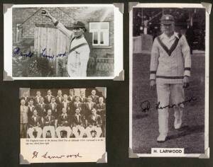 HAROLD LARWOOD, signature on page; plus signed pictures/photos (10), with one picture additionally signed by Don Bradman.