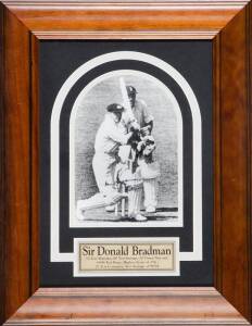 DON BRADMAN, signed photograph, window mounted, framed & glazed, overall 34x44cm.