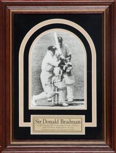 DON BRADMAN, signed photograph, window mounted, framed & glazed, overall 30x40cm.