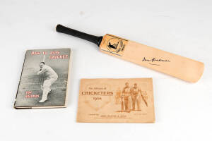 BALANCE OF CRICKET COLLECTION, noted "How to Play Cricket" by Bradman (signed) [Adelaide, 1963]; miniature bat signed Don Bradman; Players "Cricketers 1938" [50] stuck down in album; 1953-54 Commonwealth XI to India photographs (6) with two signed by capt