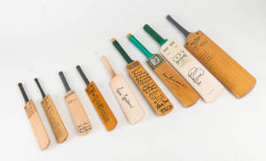 MINIATURE BATS, noted 9 signed including 1948 Invincibles, Don Bradman, NZ capitains, England captains. Mainly G/VG.