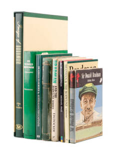 DON BRADMAN CRICKET BOOKS, seven signed by Don Bradman, noted "Farewell to Cricket" by Bradman [London, 1950]; "Sir Donald Bradman" by Davis [London, 1960]; "Sir Donald Bradman - A Biography" by Rosenwater [London, 1978]. Fair/VG condition.