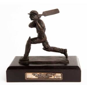 DON BRADMAN, bronze statuette "The Cover Drive - Sir Donald Bradman A.C." by Fredric Whitehouse, Bradman Museum limited edition 142/500, 19cm tall. G/VG condition.