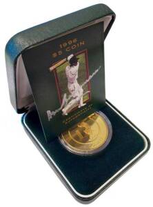 DON BRADMAN COINS: 1996 $5 Proof Coins in cases (6) each with CoA signed by Don Bradman; plus 1996 $5 bi-metal Coins (4 - 3 with Westpac slip-cases signed by Don Bradman). G/VG.