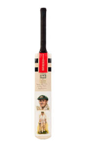 DON BRADMAN: "Gray-Nicolls" Cricket Bat with canvas affixed to blade with two hand-painted portraits of Don Bradman (artist "YL"), endorsed at top "Thanks & Best Wishes to Gray Nicolls, Don Bradman". VG condition.