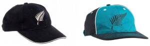 JACOB ORAM'S NEW ZEALAND CRICKET CAPS, both baseball-style, one black with embroidered Silver Fern on front, worn & signed inside by Jacob Oram [33 Tests, 160 ODIs & 36 T20Is 2003-12]; other teal & black with Silver Fern logo on front, player unknown. G/V