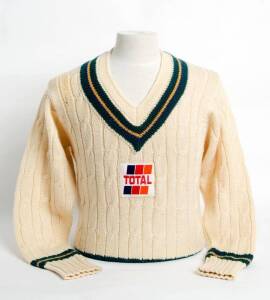 FANIE DE VILLIERS' SOUTH AFRICA TEST JUMPER (long sleeves), with embroidered "Total" sponsors badge on front, endorsed on label "Fanie". Very Good condition. [Fanie de Villiers played 18 Tests 1993-98].